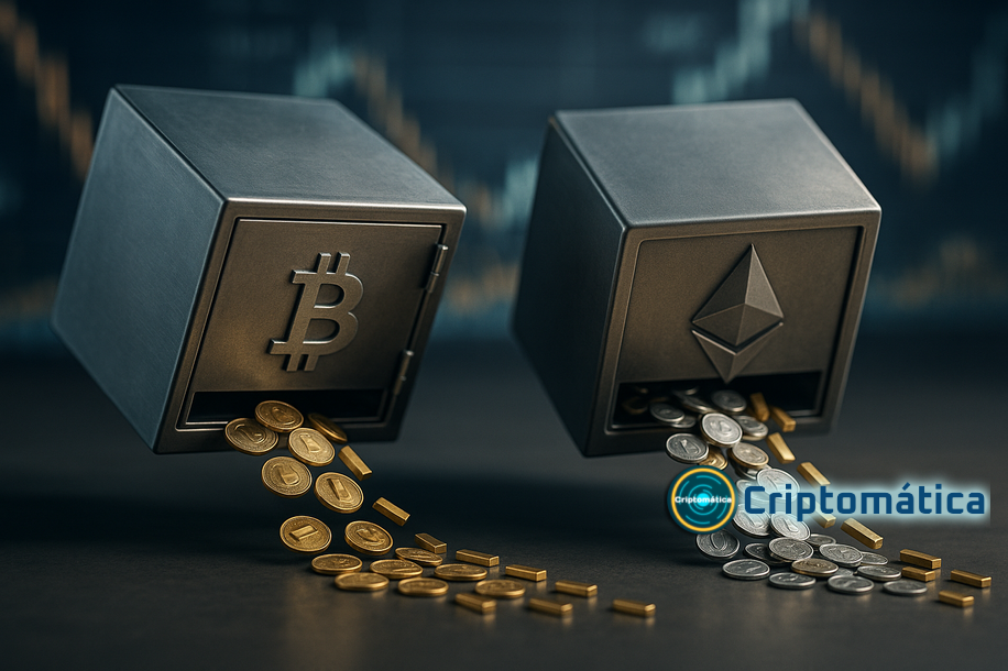 ETF de criptomonedas pierden 610,7 millones y Ethereum supera a Bitcoin en salidas